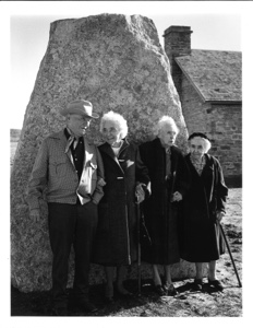 Image of Watt, Sallie, Lucile and Ethel at Stone Marker