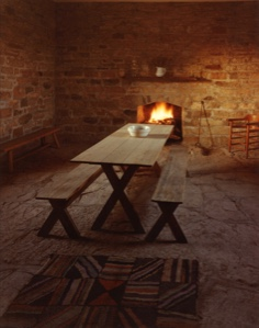 Image of East Room Interior with Fire in Fireplace