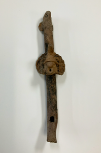 Image of Flute with molded feather headdress and butterfly mask