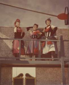 Image of Fandangle Costume - Musselman, Rose & Turner on Balcony of Saloon Set