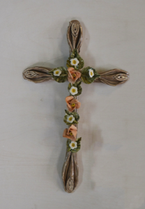 Image of Latin Cross with Flowers Wall Hanging