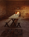 Image of East Room Interior with Fire in Fireplace